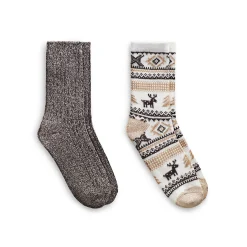 Allover Reindeer/Twist Rib Crew Sock 2 Pack