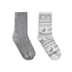 Allover Reindeer/Twist Rib Crew Sock 2 Pack
