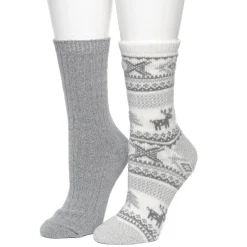 Allover Reindeer/Twist Rib Crew Sock 2 Pack