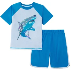 Boys Short Sleeve Top & Shorts 2-Pc Pajama Set with Shark Graphic