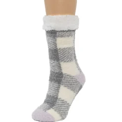 Buffalo Check Pop Heel-Toe Faux Shearling Lined Lounge Crew Sock