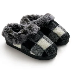 Buffalo Plaid Clog Slipper with Contrast Sherpa Lining
