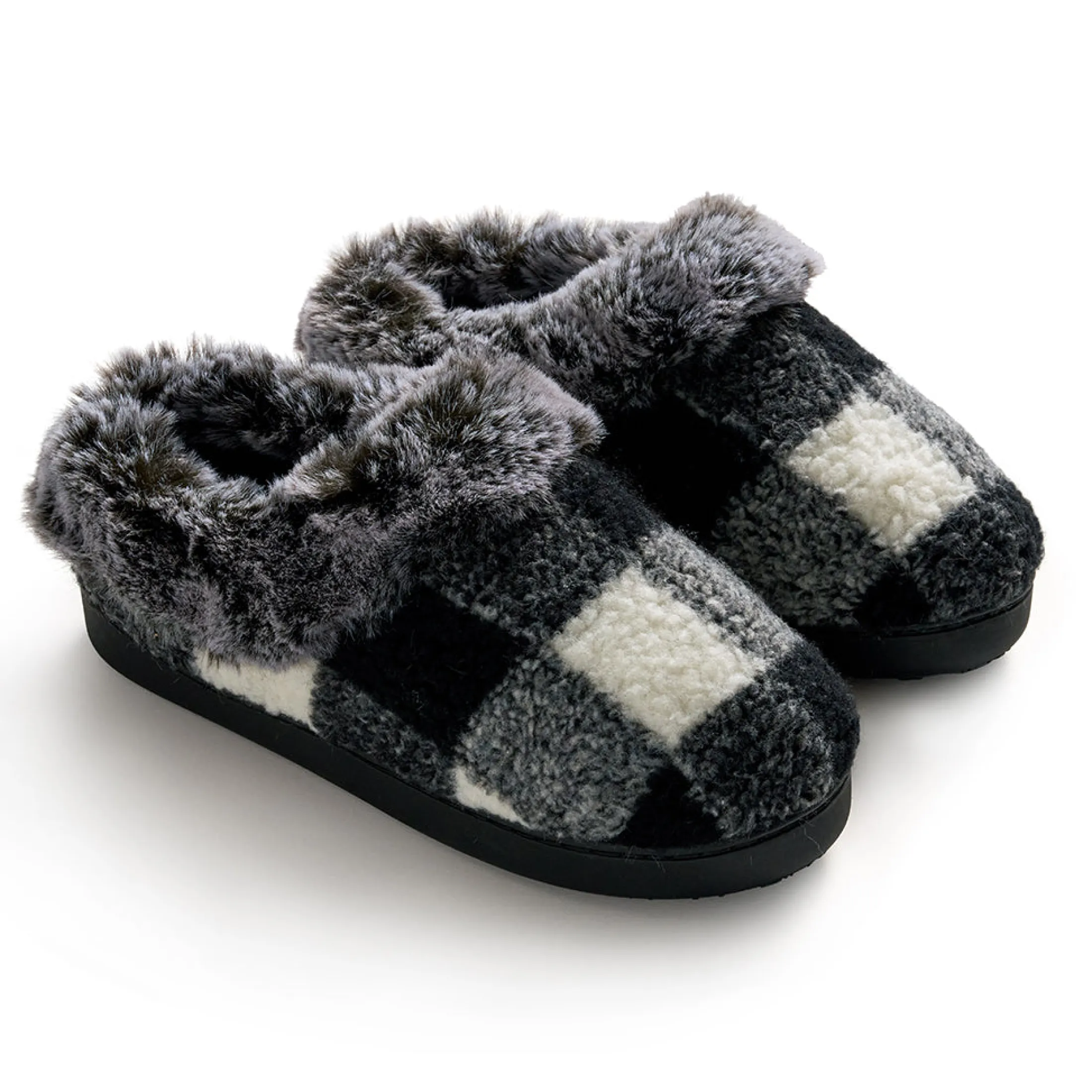 Buffalo Plaid Clog Slipper with Contrast Sherpa Lining
