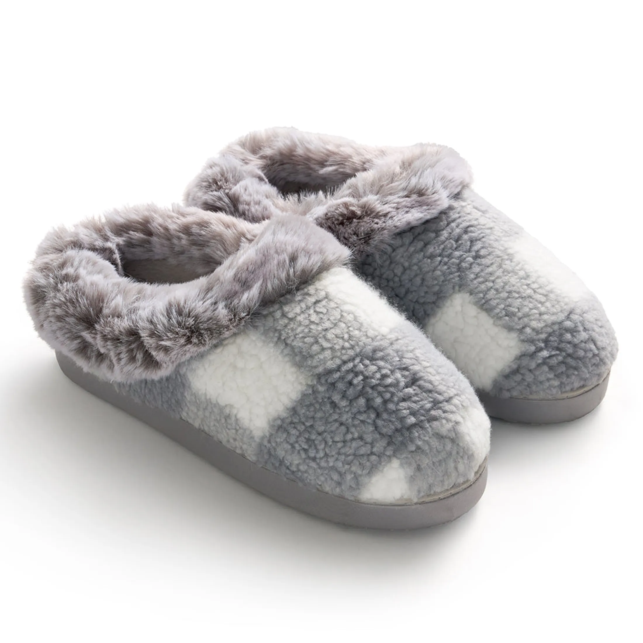 Buffalo Plaid Clog Slipper with Contrast Sherpa Lining