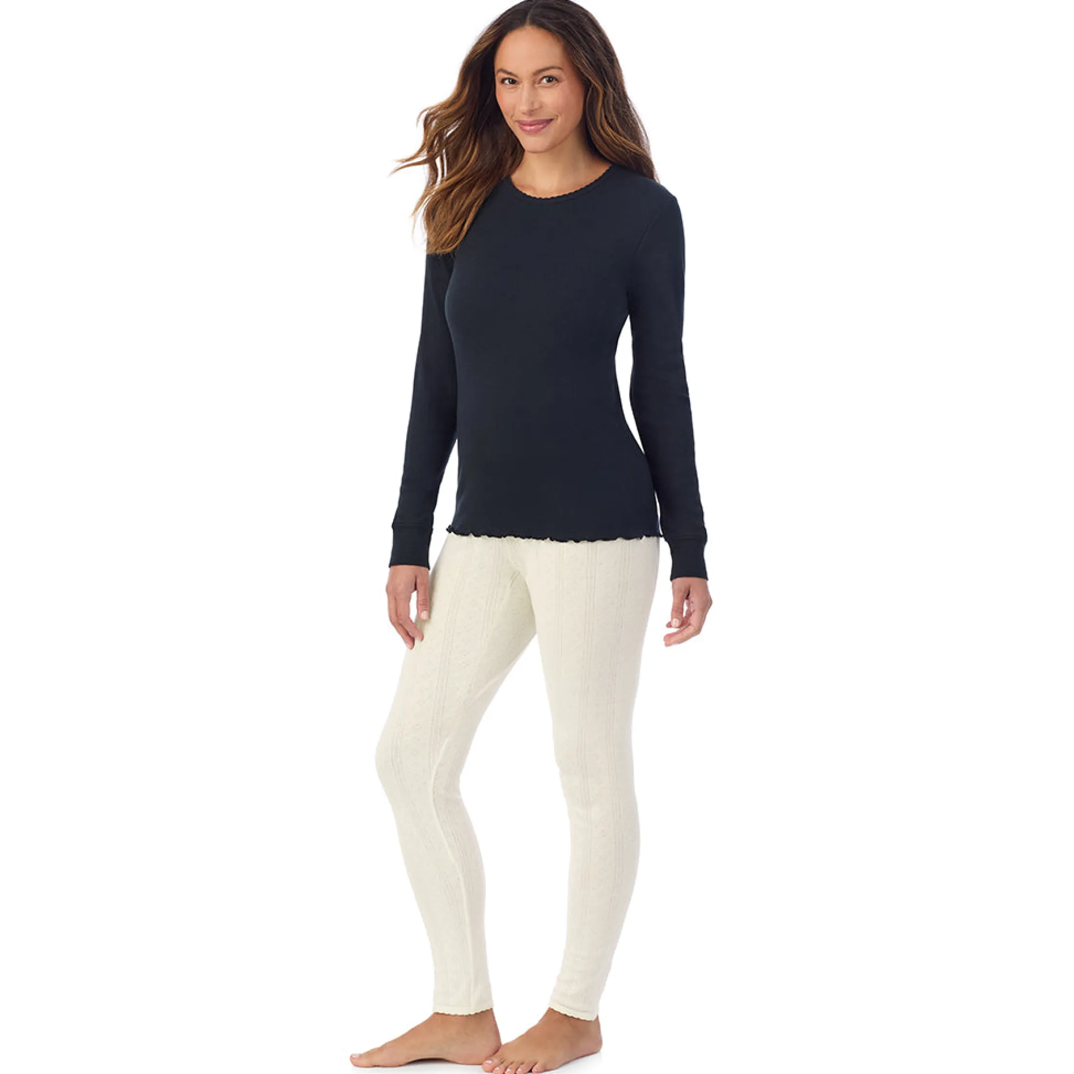 Cotton Pointelle Long Sleeve Crew