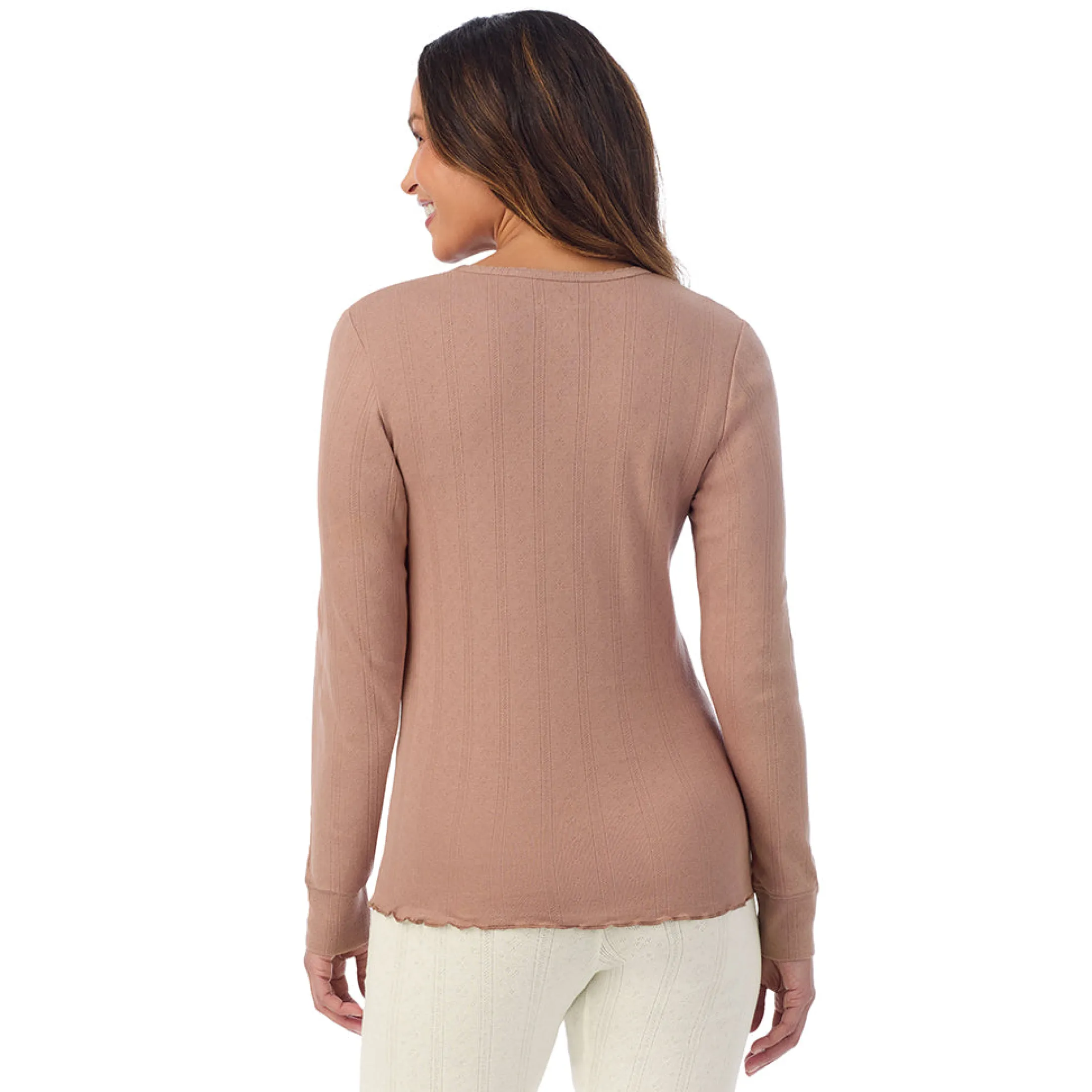 Cotton Pointelle Long Sleeve Crew