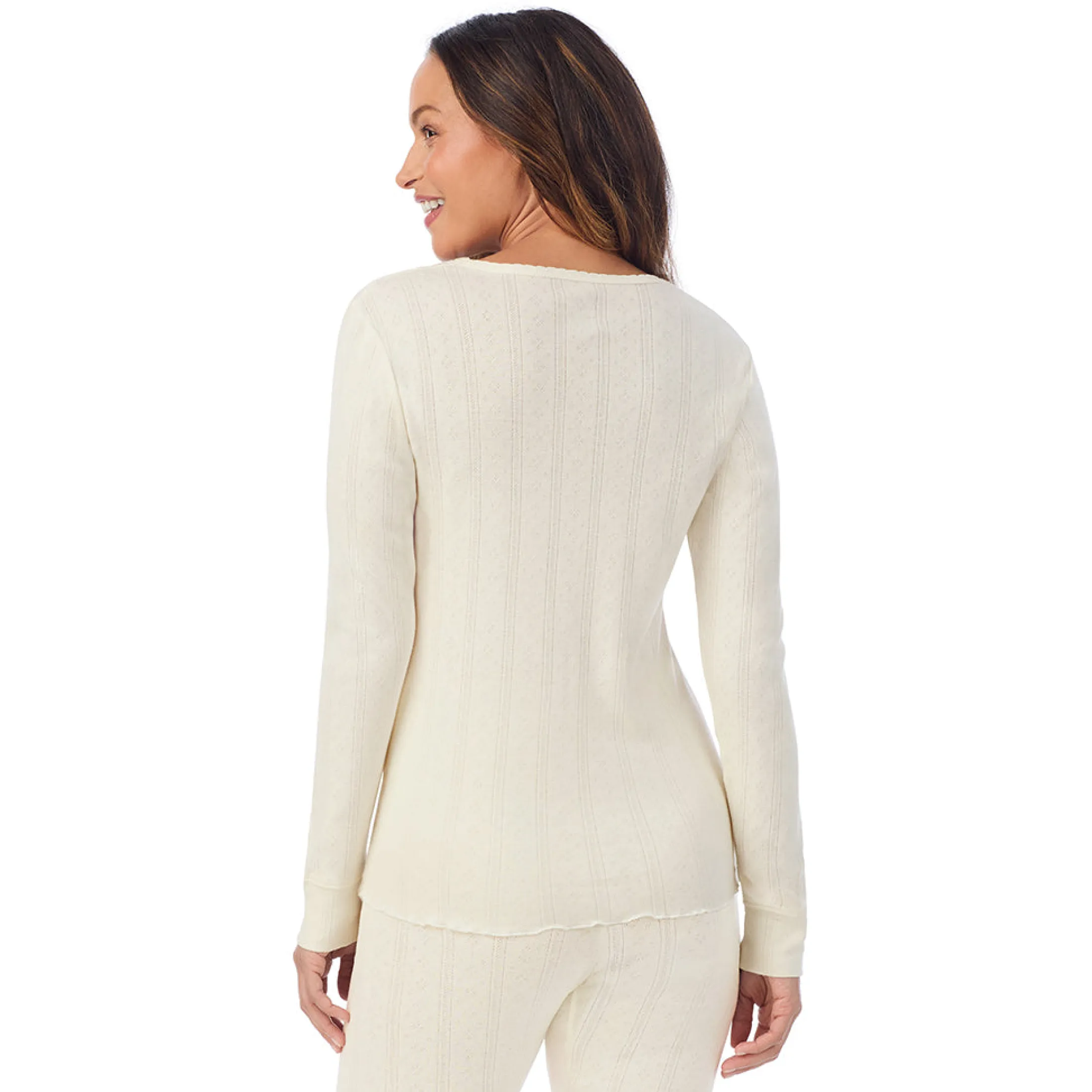 Cotton Pointelle Long Sleeve Crew