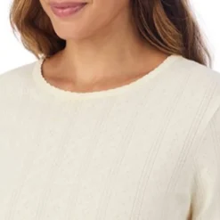 Cotton Pointelle Long Sleeve Crew