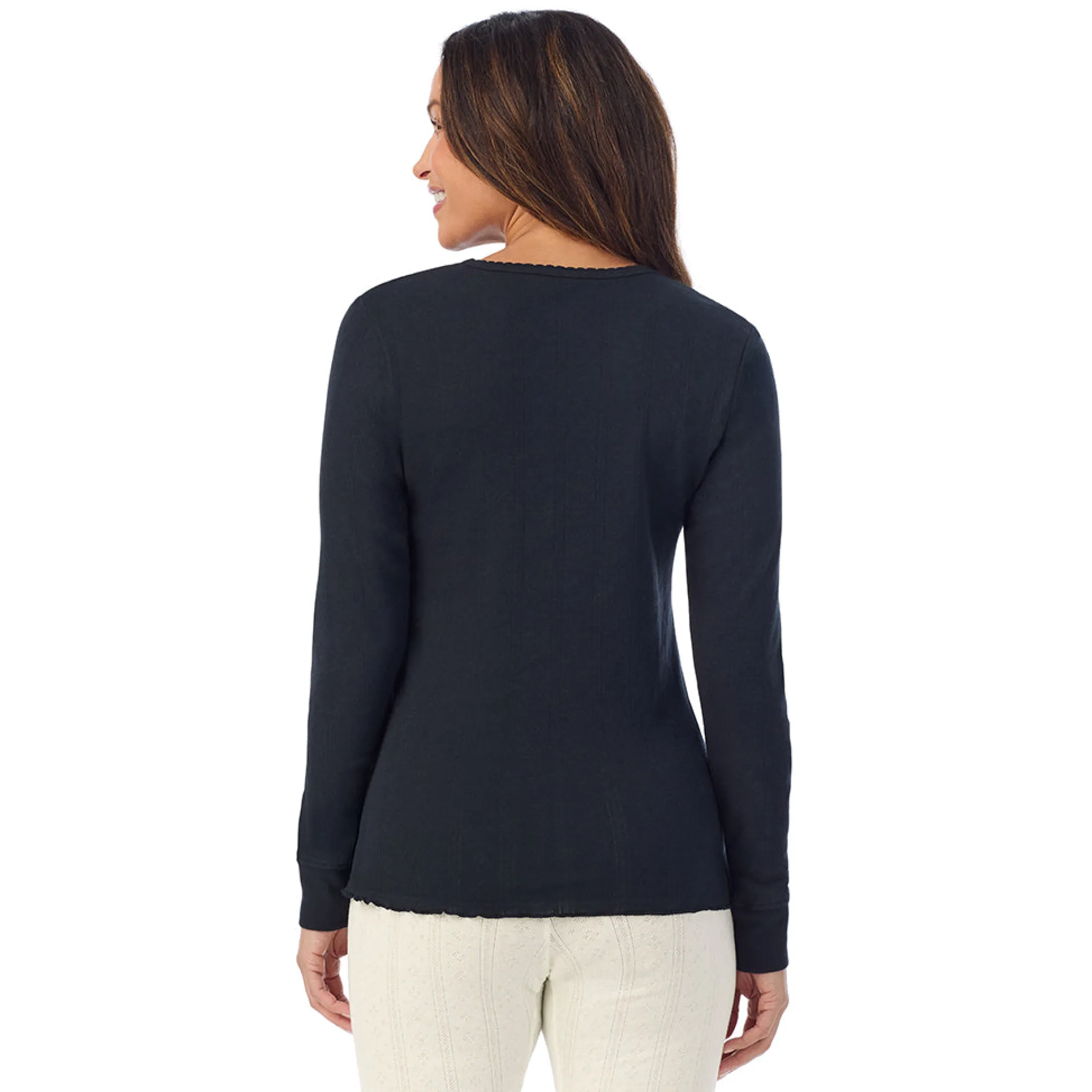 Cotton Pointelle Long Sleeve Crew