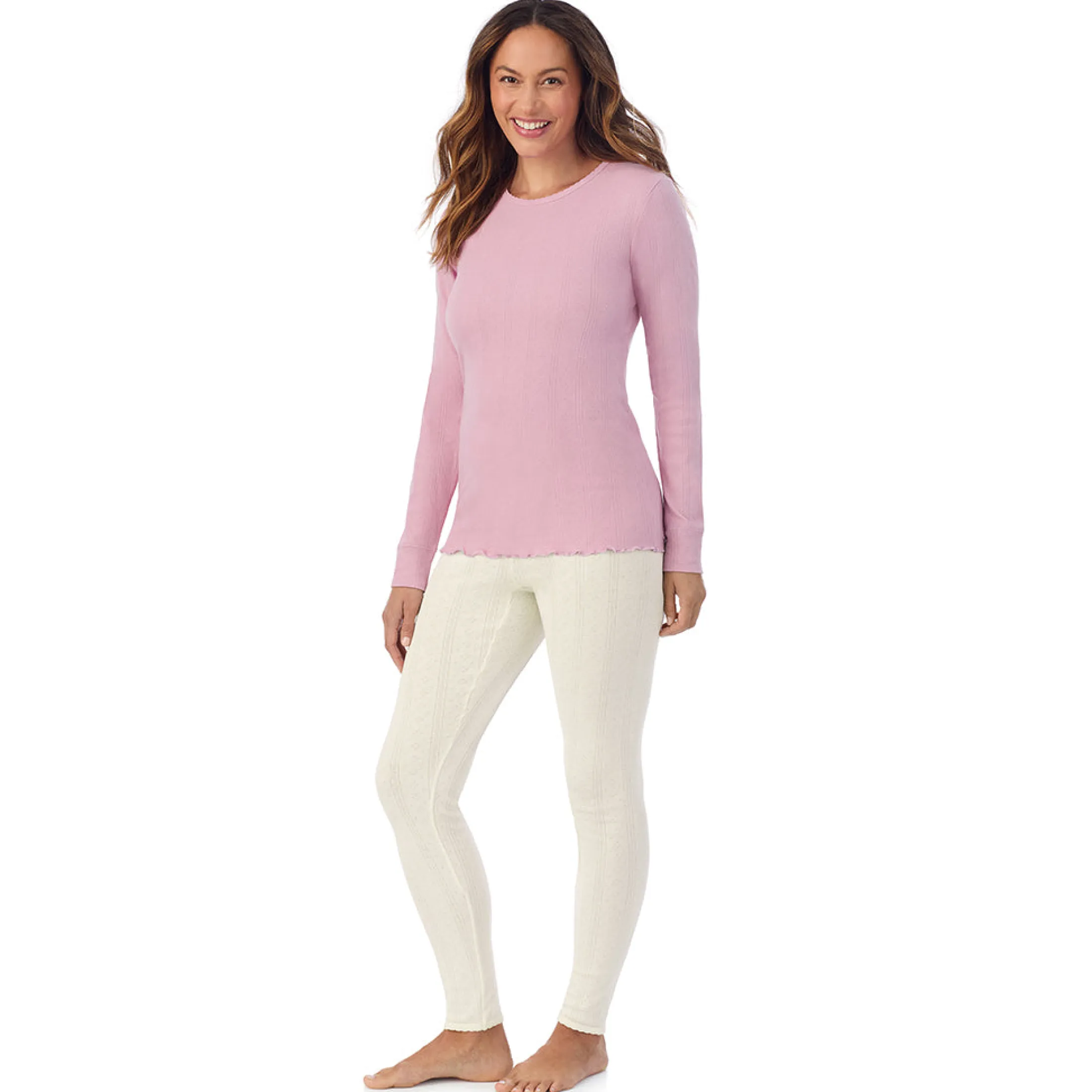 Cotton Pointelle Long Sleeve Crew