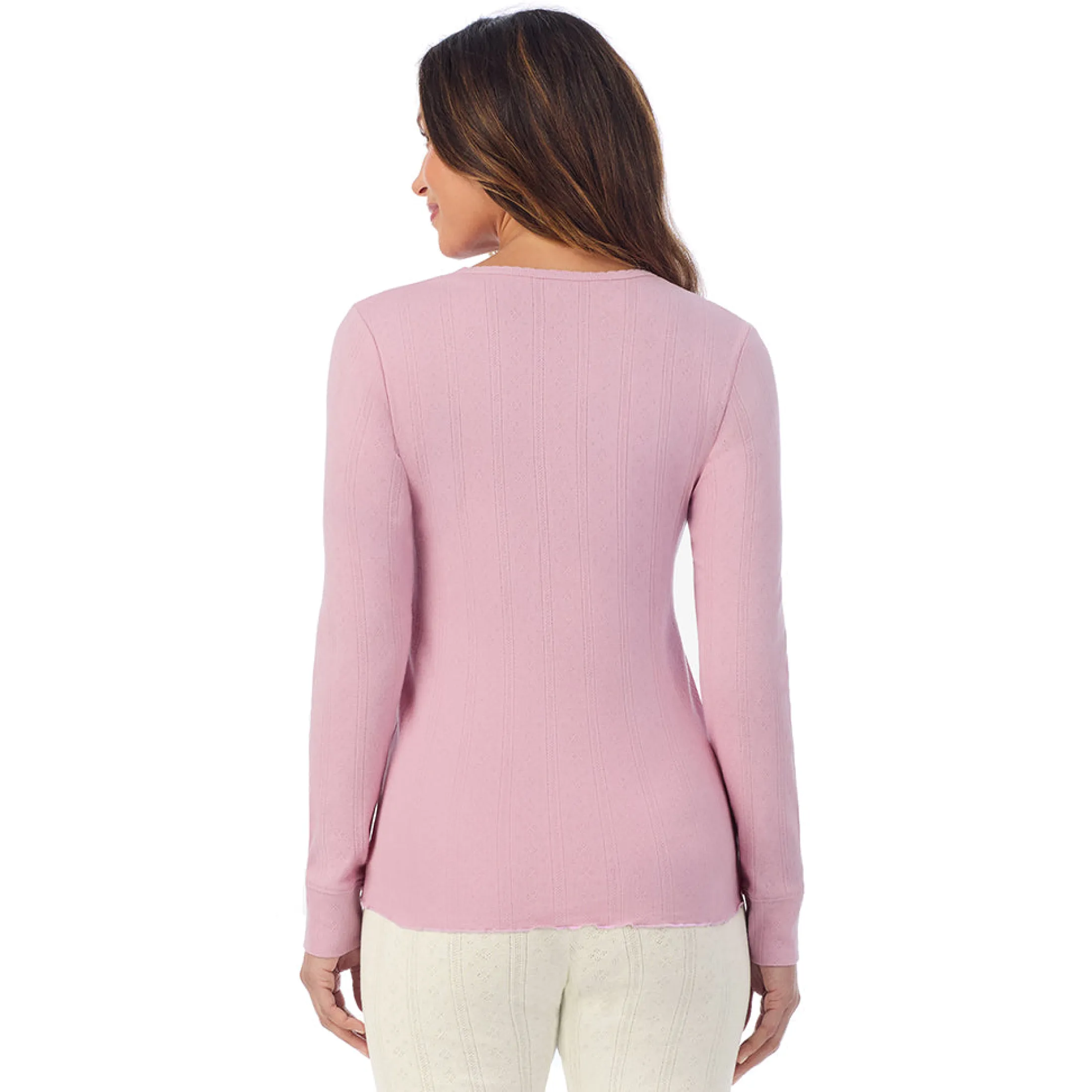 Cotton Pointelle Long Sleeve Crew