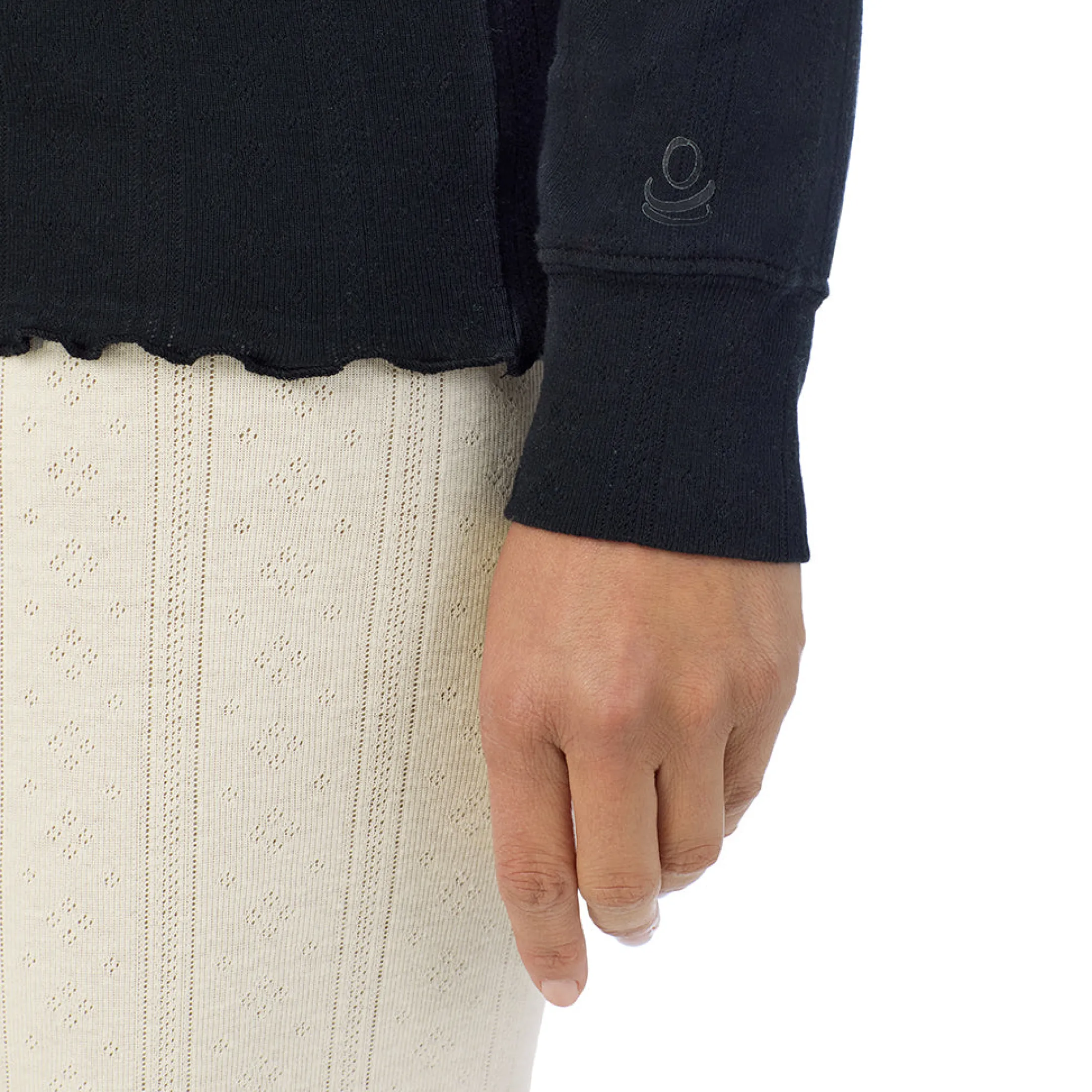 Cotton Pointelle Long Sleeve Crew