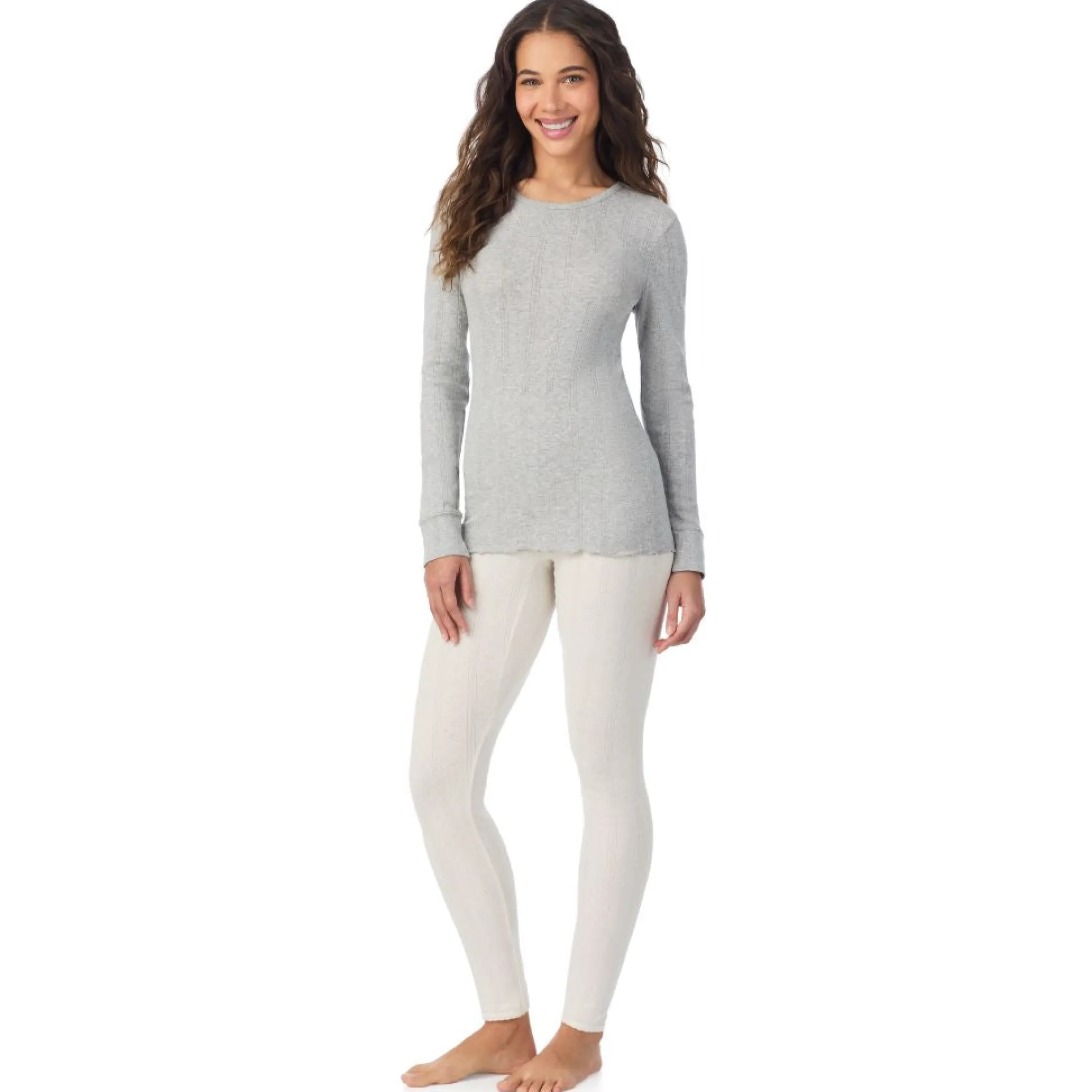 Cotton Pointelle Long Sleeve Crew