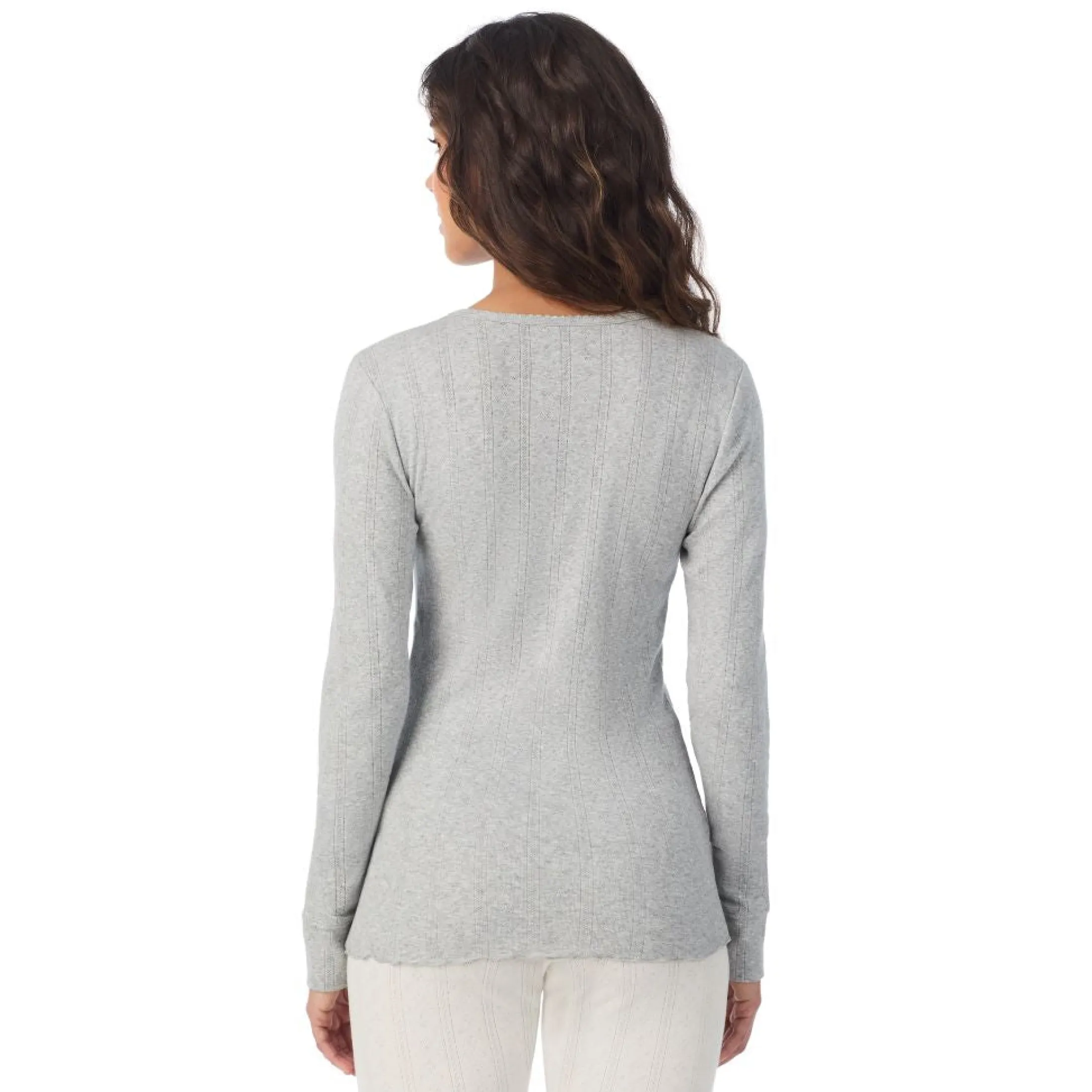 Cotton Pointelle Long Sleeve Crew