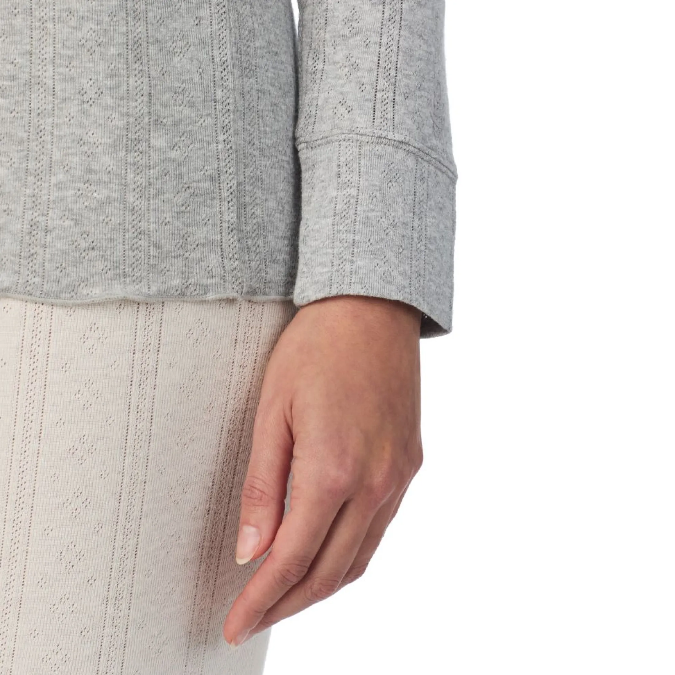 Cotton Pointelle Long Sleeve Crew