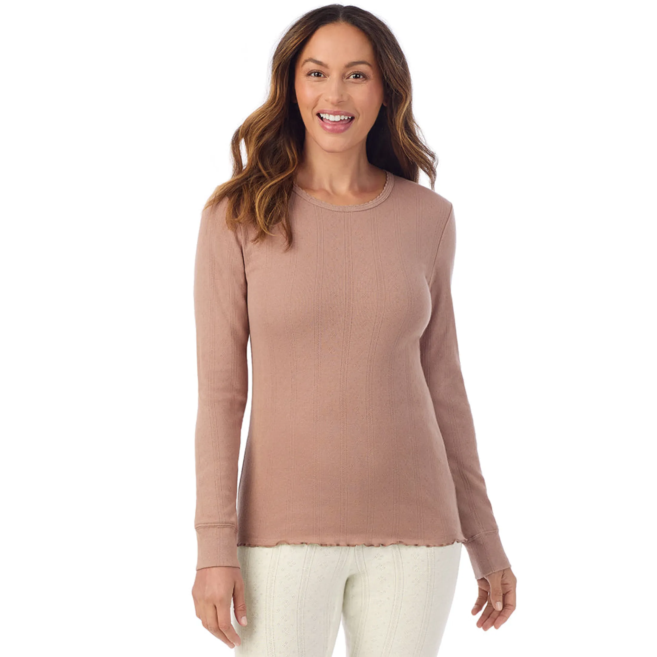 Cotton Pointelle Long Sleeve Crew