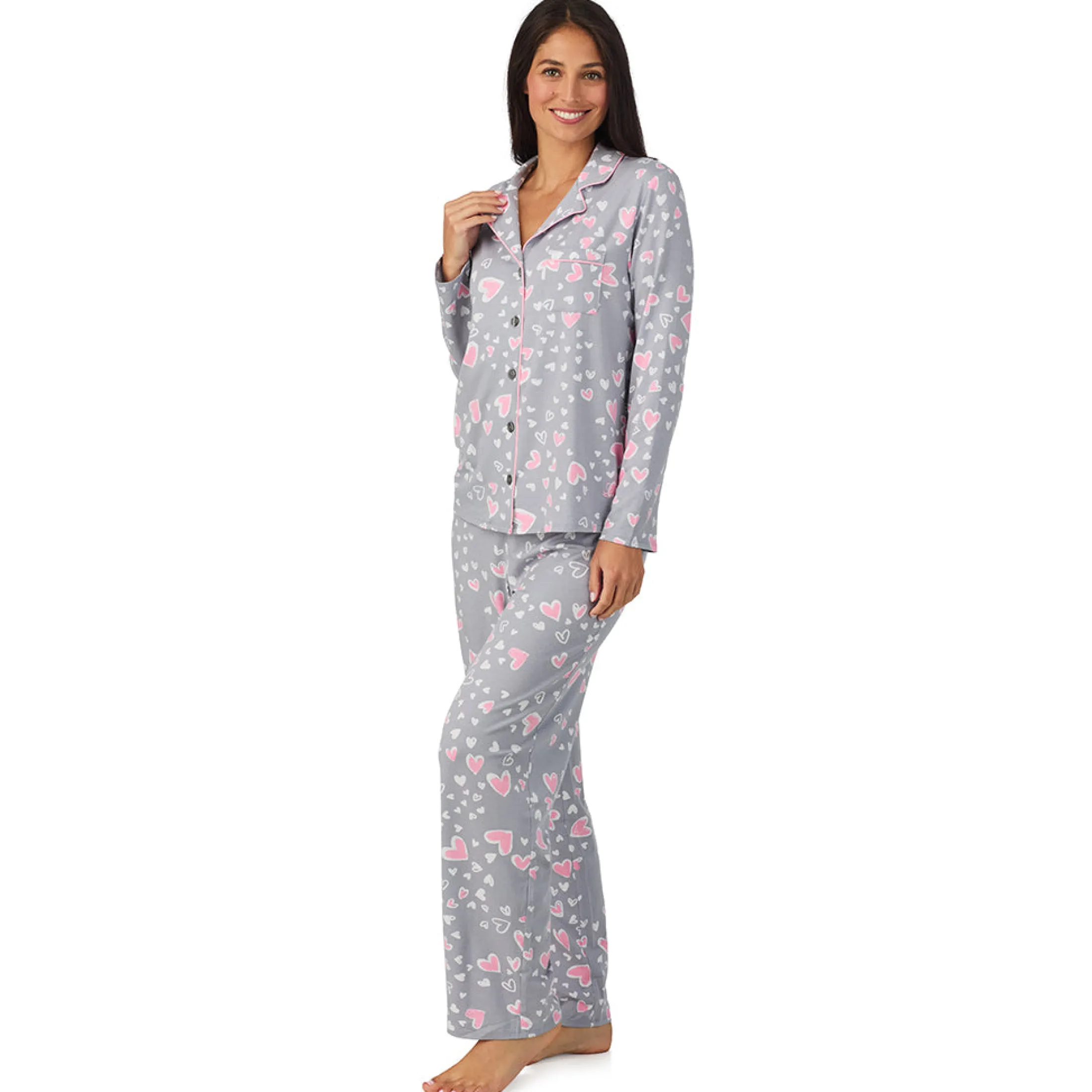 Cotton Rich Long Sleeve Notch Collar Top with Long Pant Pajama Set