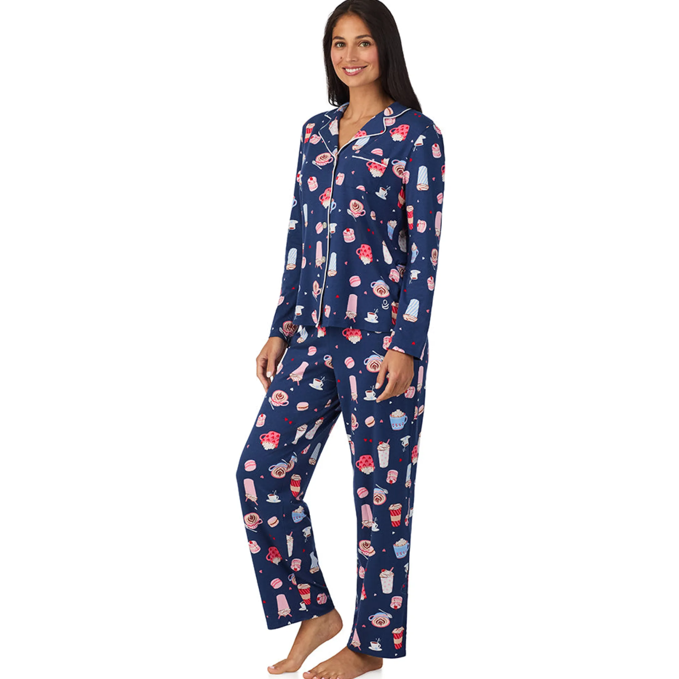 Cotton Rich Long Sleeve Notch Collar Top with Long Pant Pajama Set