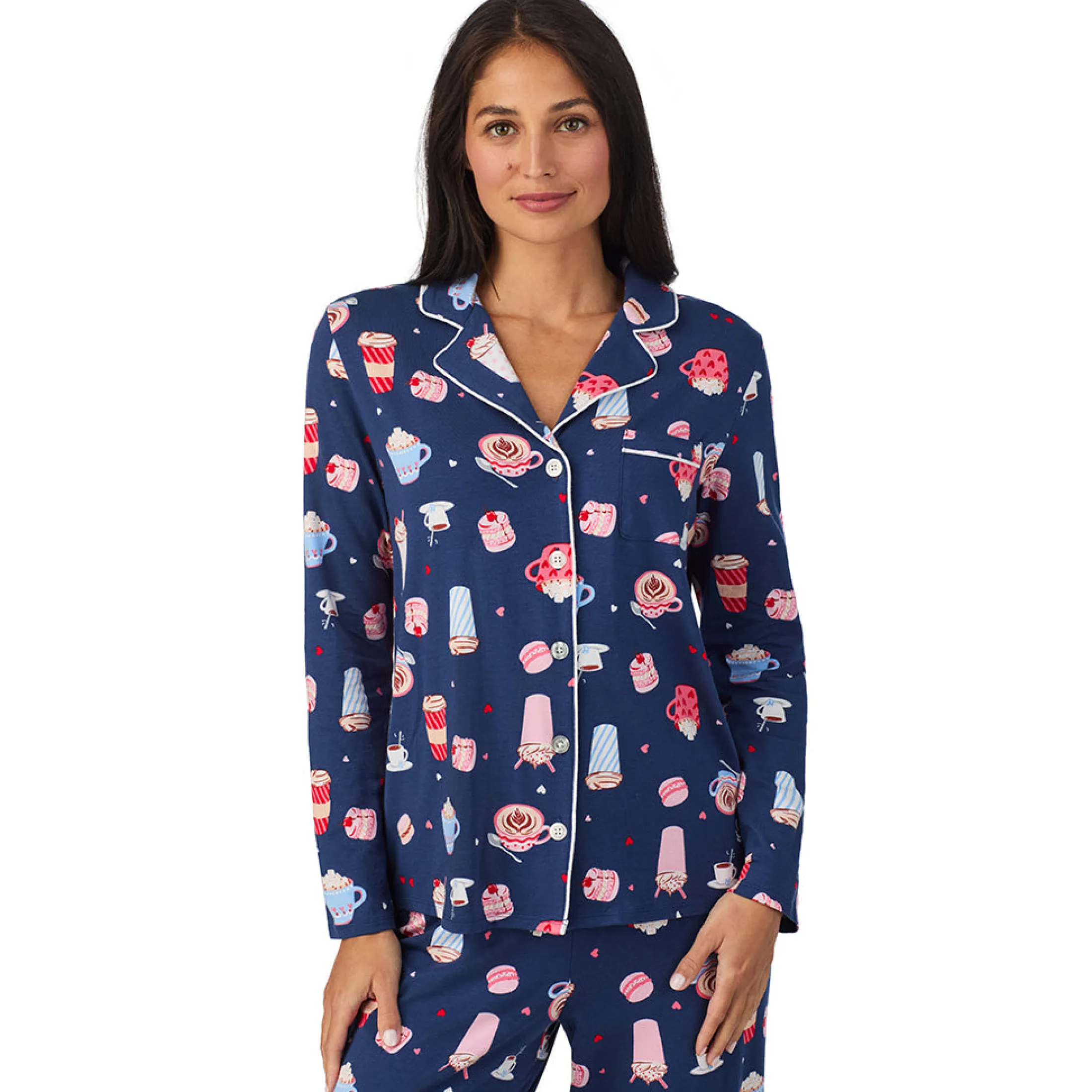 Cotton Rich Long Sleeve Notch Collar Top with Long Pant Pajama Set