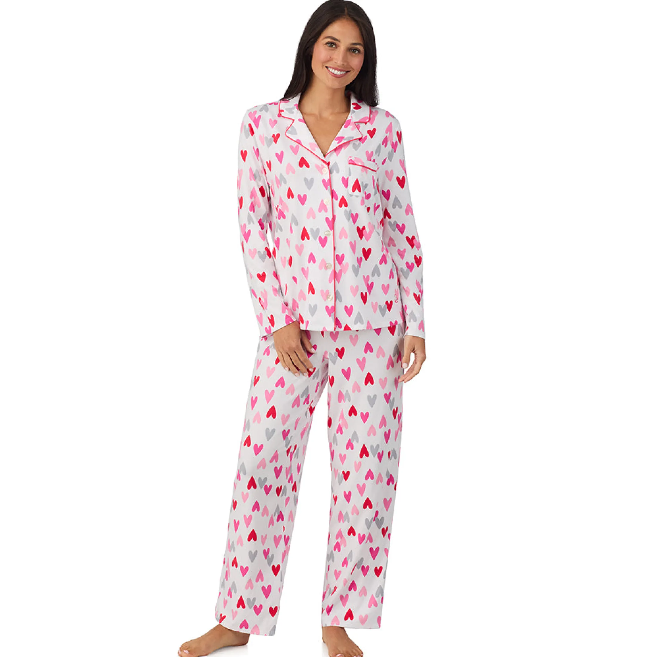 Cotton Rich Long Sleeve Notch Collar Top with Long Pant Pajama Set
