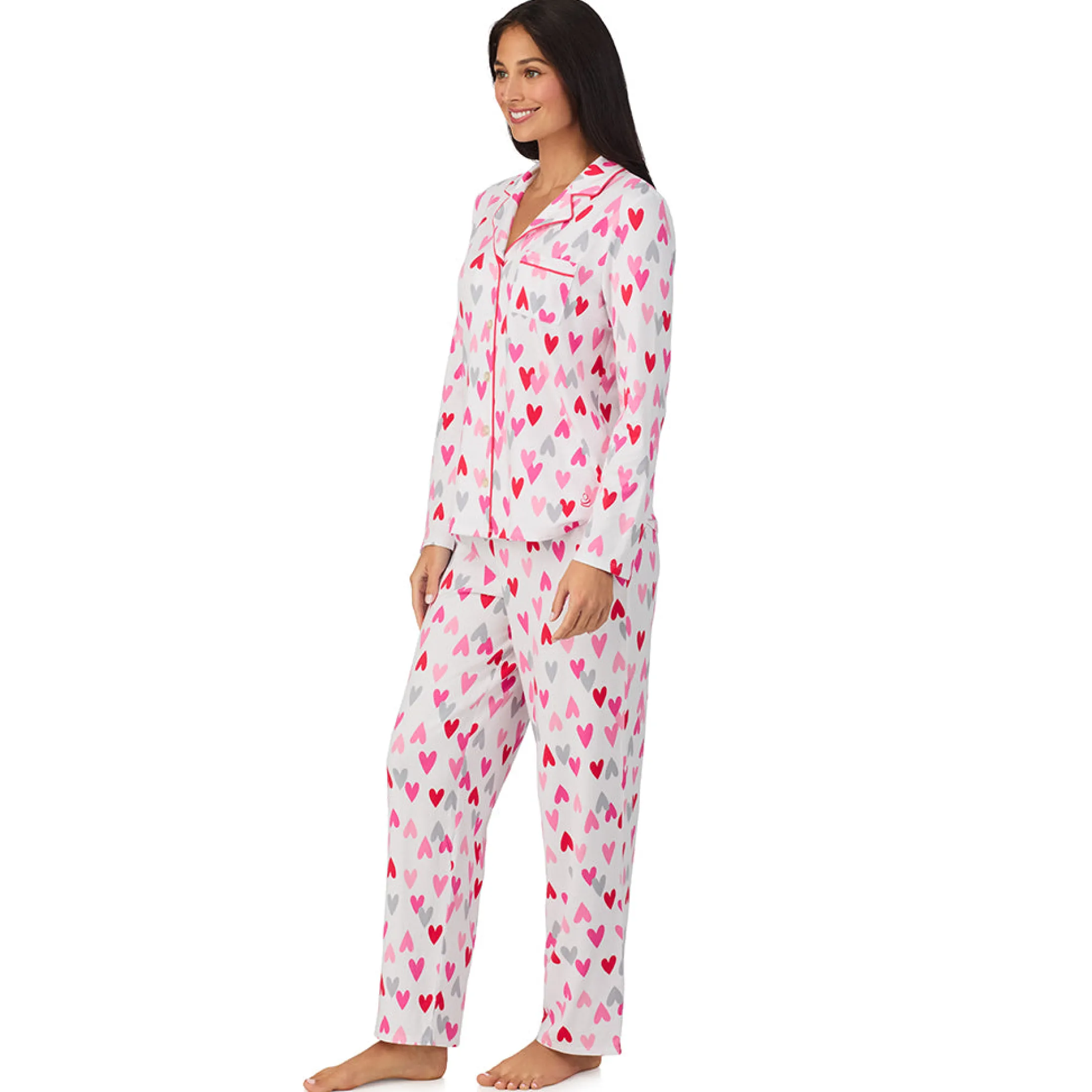 Cotton Rich Long Sleeve Notch Collar Top with Long Pant Pajama Set