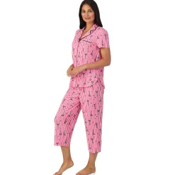 Cotton Rich Short Sleeve Notch Collar Top with Cropped Pant Pajama Set