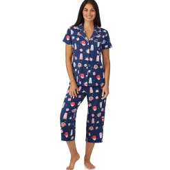 Cotton Rich Short Sleeve Notch Collar Top with Cropped Pant Pajama Set