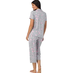 Cotton Rich Short Sleeve Notch Collar Top with Cropped Pant Pajama Set