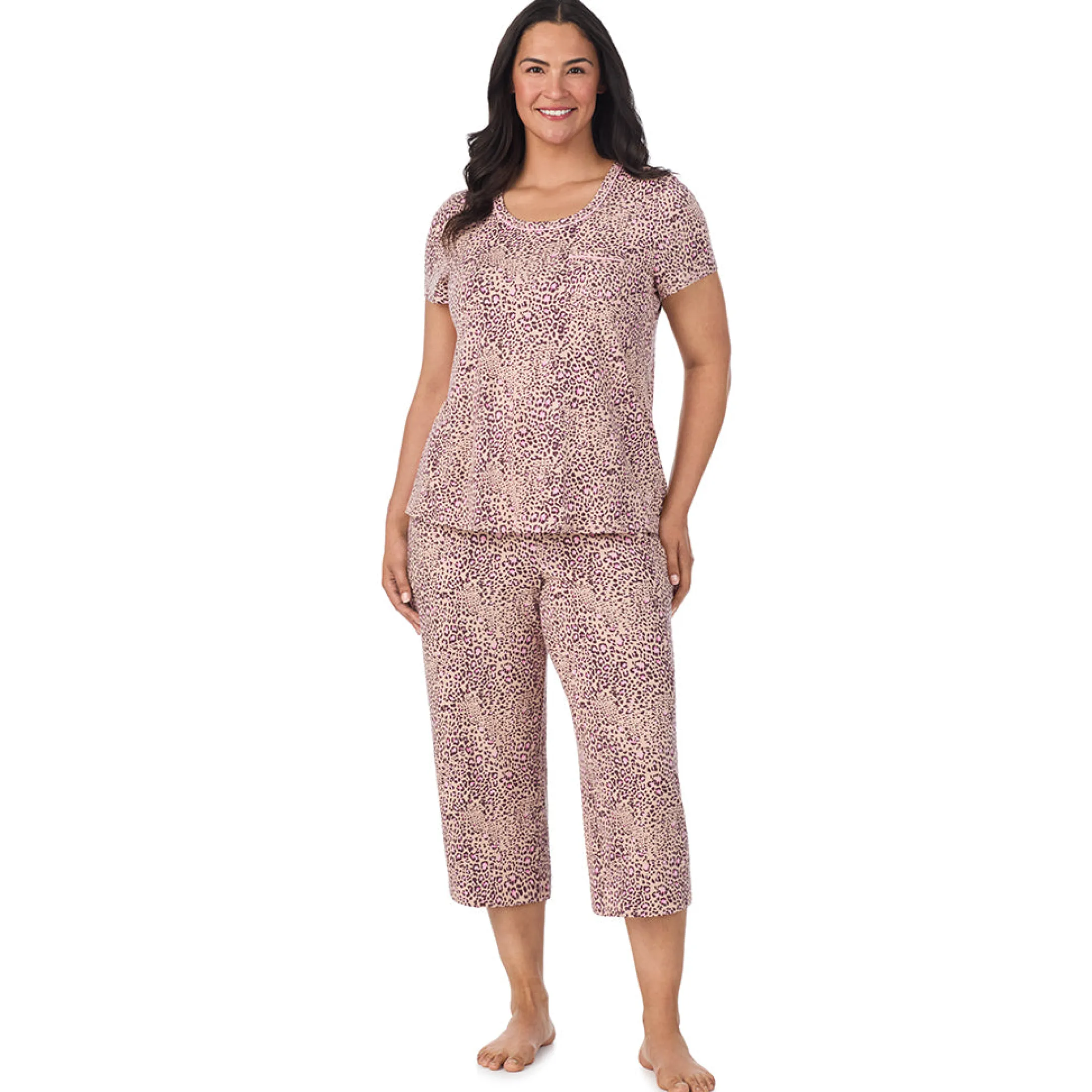 Cotton Rich Short Sleeve Top with Cropped Pant Pajama Set PLUS