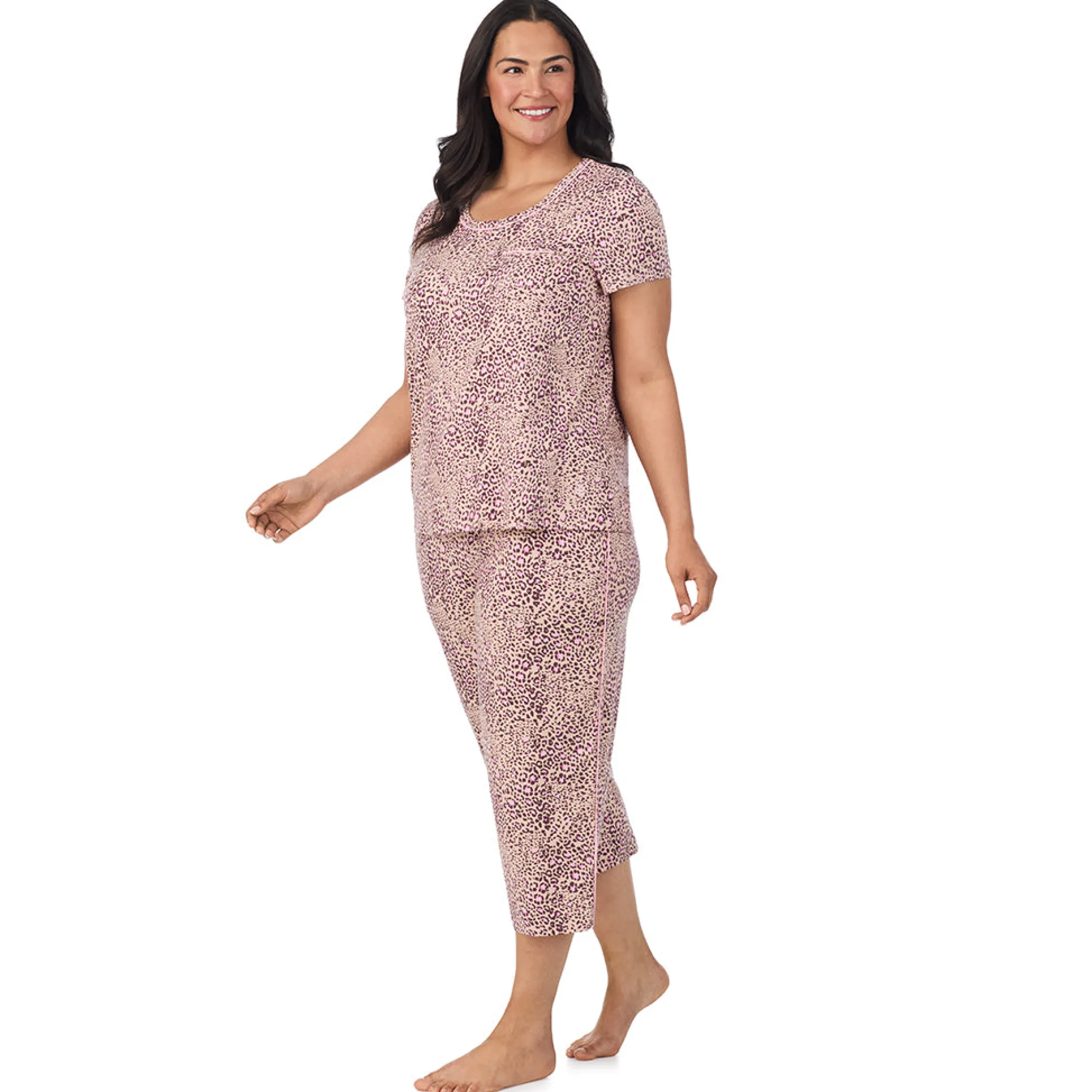 Cotton Rich Short Sleeve Top with Cropped Pant Pajama Set PLUS