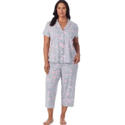 Cotton Rich Short Sleeve Notch Collar Top with Cropped Pant Pajama Set