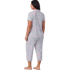 Cotton Rich Short Sleeve Notch Collar Top with Cropped Pant Pajama Set