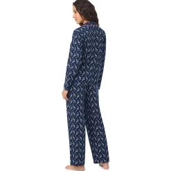 Cotton-Blend Long Sleeve Notch Collar 2-Pc Pajama Set
