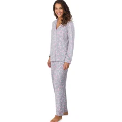 Cotton-Blend Long Sleeve Notch Collar 2-Pc Pajama Set