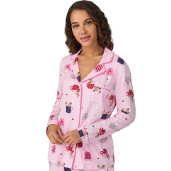 Cotton-Blend Long Sleeve Notch Collar 2-Pc Pajama Set