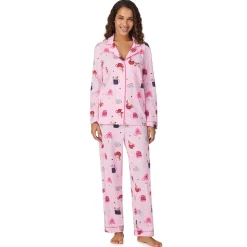 Cotton-Blend Long Sleeve Notch Collar 2-Pc Pajama Set