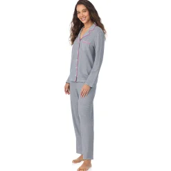 Cotton-Blend Long Sleeve Notch Collar 2-Pc Pajama Set