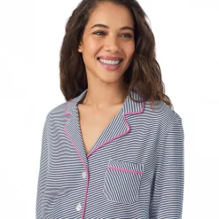 Cotton-Blend Long Sleeve Notch Collar 2-Pc Pajama Set