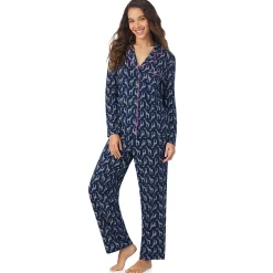 Cotton-Blend Long Sleeve Notch Collar 2-Pc Pajama Set