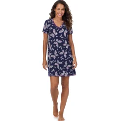 Cotton-Blend Short Sleeve V-Neck Sleep Shirt