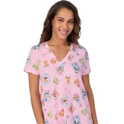 Cotton-Blend Short Sleeve V-Neck Sleep Shirt