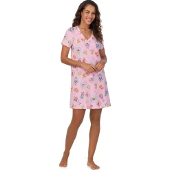 Cotton-Blend Short Sleeve V-Neck Sleep Shirt