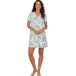 Cotton-Blend Short Sleeve V-Neck Sleep Shirt