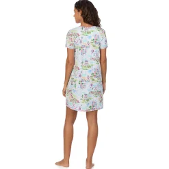 Cotton-Blend Short Sleeve V-Neck Sleep Shirt