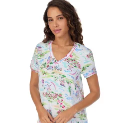 Cotton-Blend Short Sleeve V-Neck Sleep Shirt