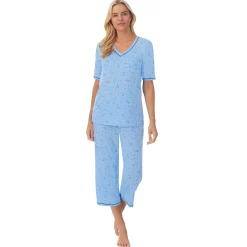 Cuddl Smart Elbow Sleeve Top with Cropped Pant Pajama Set