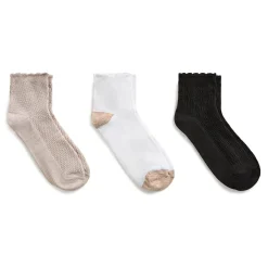 Diagonal Rib / Scallop Welt Anklet Sock 3-Pack