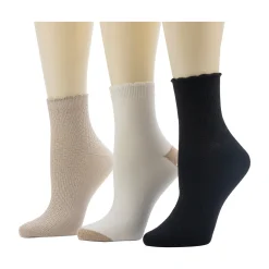 Diagonal Rib / Scallop Welt Anklet Sock 3-Pack