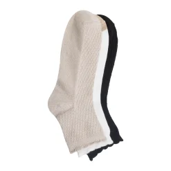 Diagonal Rib / Scallop Welt Anklet Sock 3-Pack