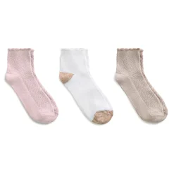 Diagonal Rib / Scallop Welt Anklet Sock 3-Pack